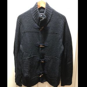 Blue toggle buttons chunky sweater